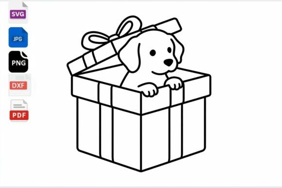 Cute Puppy in Gift Box SVG Dog Lover