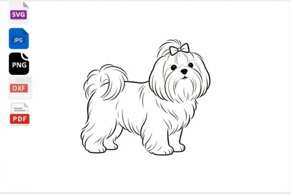 Cute Shih Tzu Dog Outline SVG