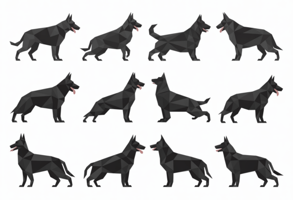 Geometric Black Dog Poses SVG Clipart