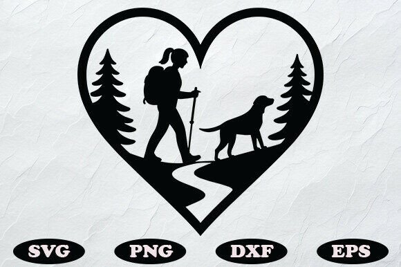 Hiking with Dog Heart SVG