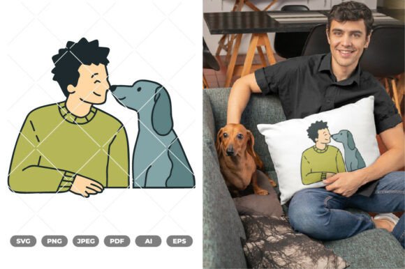 Man and Dog Colored SVG Clipart