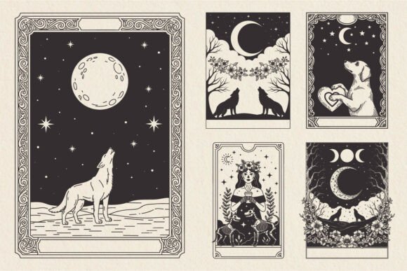 Mystical Wolf and Dog Tarot SVG Bundle