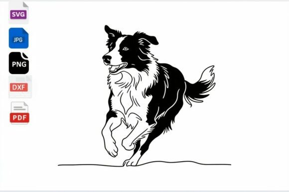 Running Border Collie Dog Silhouette SVG