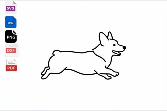 Running Corgi Dog Outline SVG PNG DXF