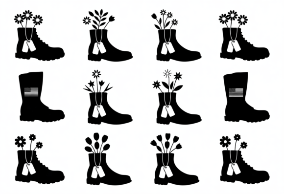 Veteran Boots Flowers Dog Tags SVG